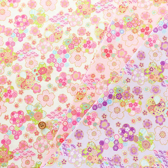 コットンシーチングラメプリント生地 桜