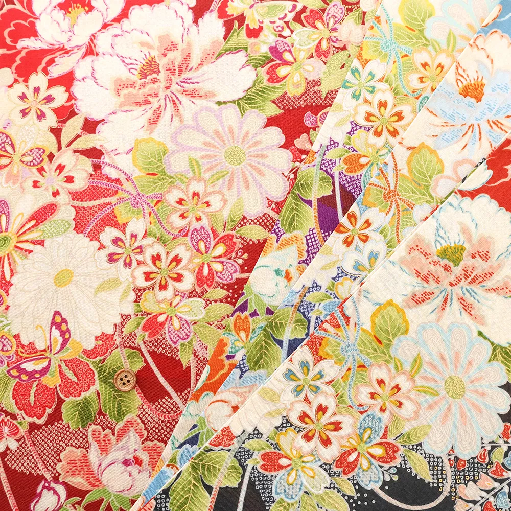 コットンスケアプリント生地 花金和柄 花蝶風月