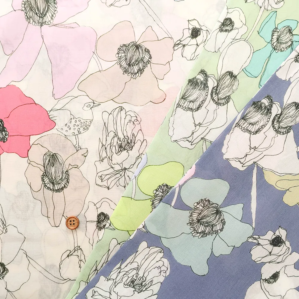 コットン60ローンインクジェットプリント生地　Shu Shiro×HOKKOH Flower Bloom