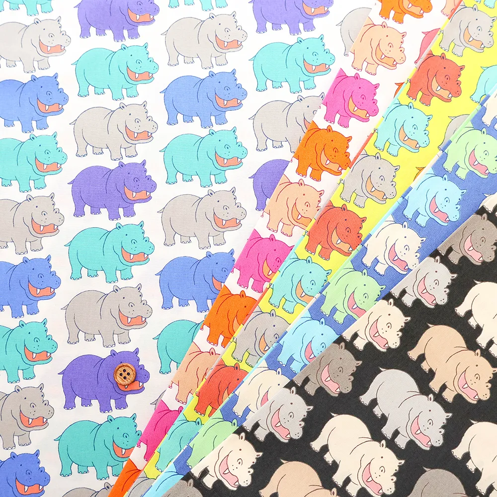 コットンブロードプリント生地 ハッピヒッポ