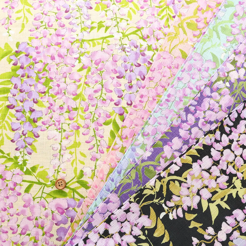 コットンサザンクロスプリント生地　藤の花文様