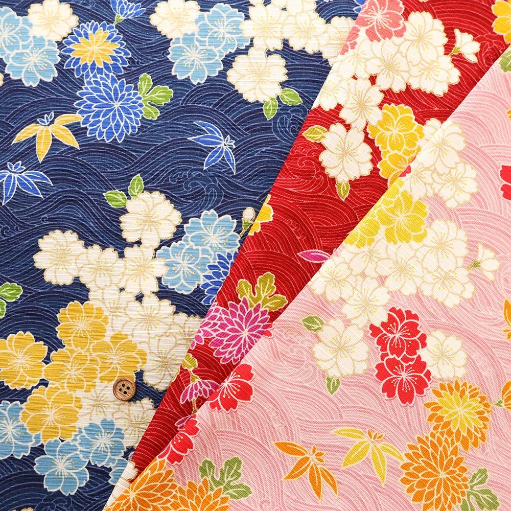 コットンシャンタンプリント生地　花染小町　青海波桜