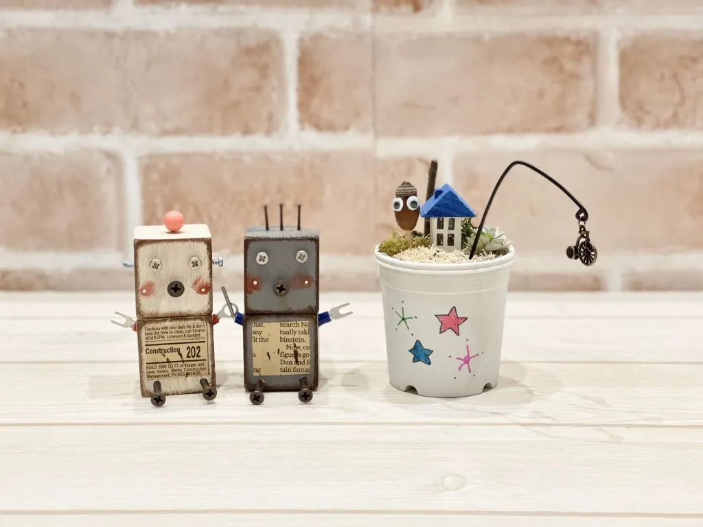 ①木のロボットをつくろう（高学年用） ②ポットの寄せ植え（高学年用）
